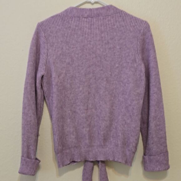 Sale! Anthropologie Moth Purple Tie Front V-Neck Sweater - Picture 5 of 10